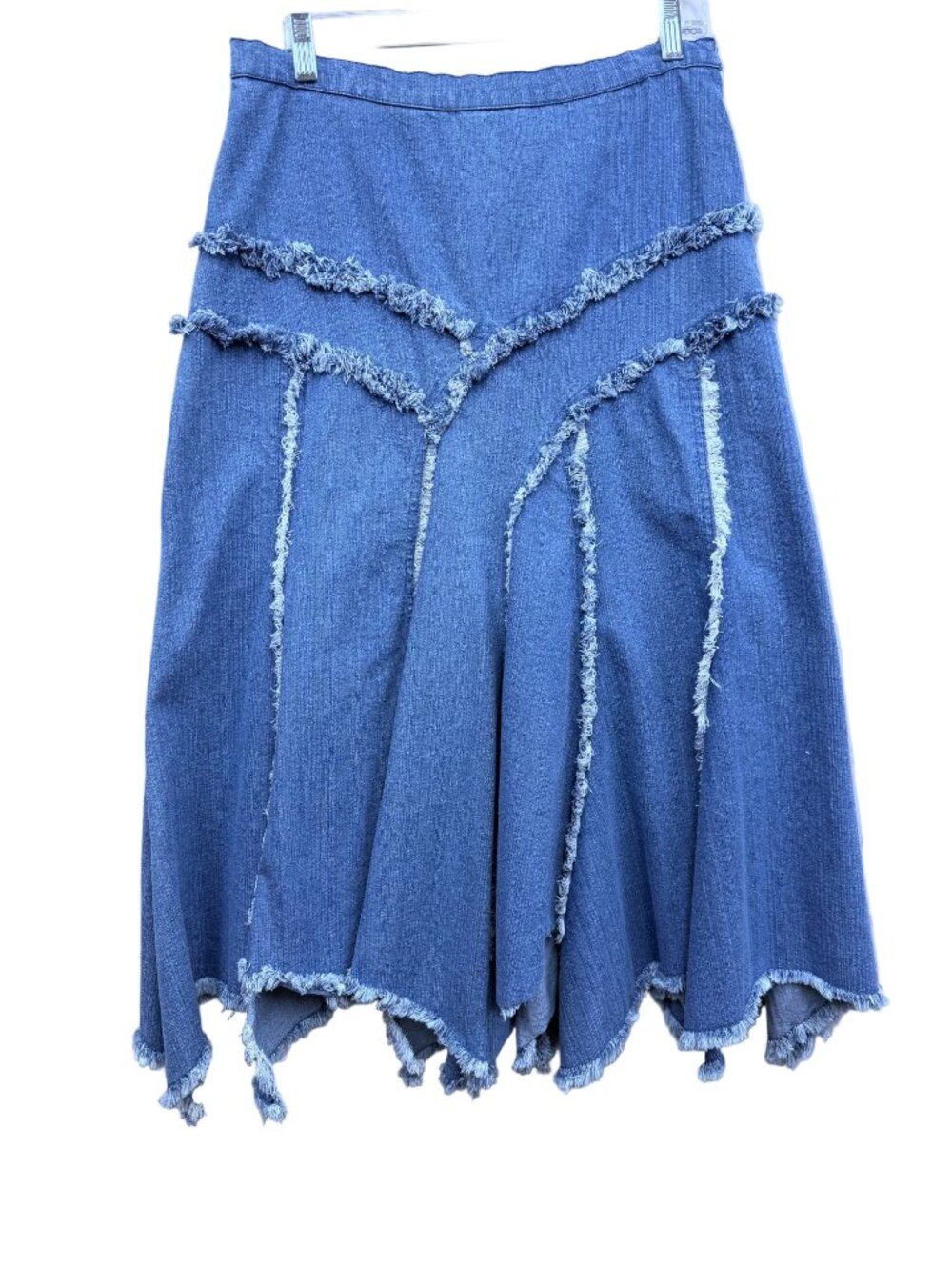 Soft Surroundings patchwork fringe asymmetrical denim midi skirt size "Medium"